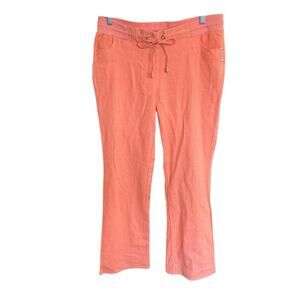 Nana USA Women's Pants Orange Linen Blend L Coastal Beach Travel Preppy Prep